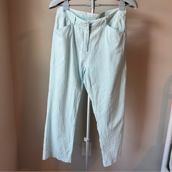 Lilly Pulitzer Pants - VTG Y2K Lilly Pulitzer White Label Seersucker Pants 8 Blue White Preppy Coastal